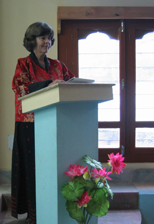 Susan giving Montessori parent talk in Paro.